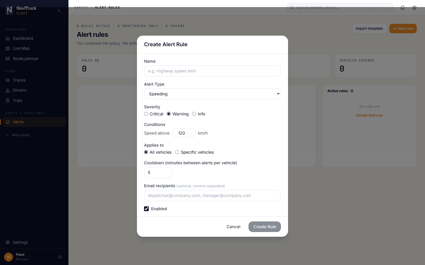 The Create Alert Rule dialog